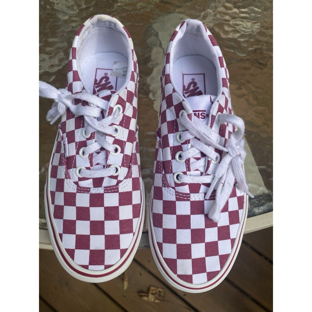 Size 6.5 Vans Doheny Checkerboard Women’s Burgundy Red White Canvas Skate Shoes